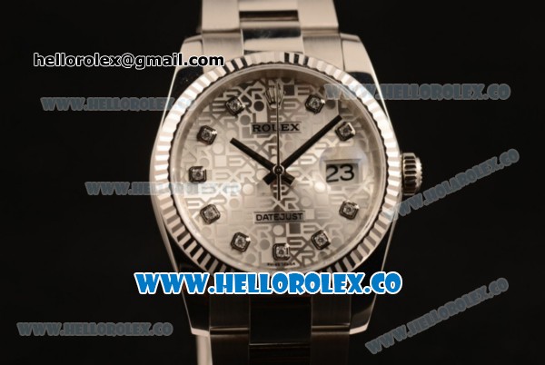 Rolex Datejust Clone Rolex 3135 Automatic Stainless Steel Case/Bracelet with Silver Dial and Diamonds Markers - 1:1 Original (MARK F) - Click Image to Close